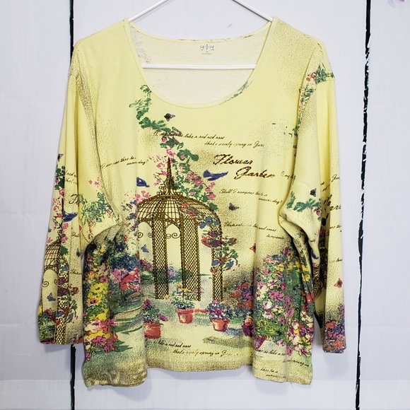 cg I cg Tops - *SOLD*  CG CG Embellished Garden 3/4 Sleeve Top 2X